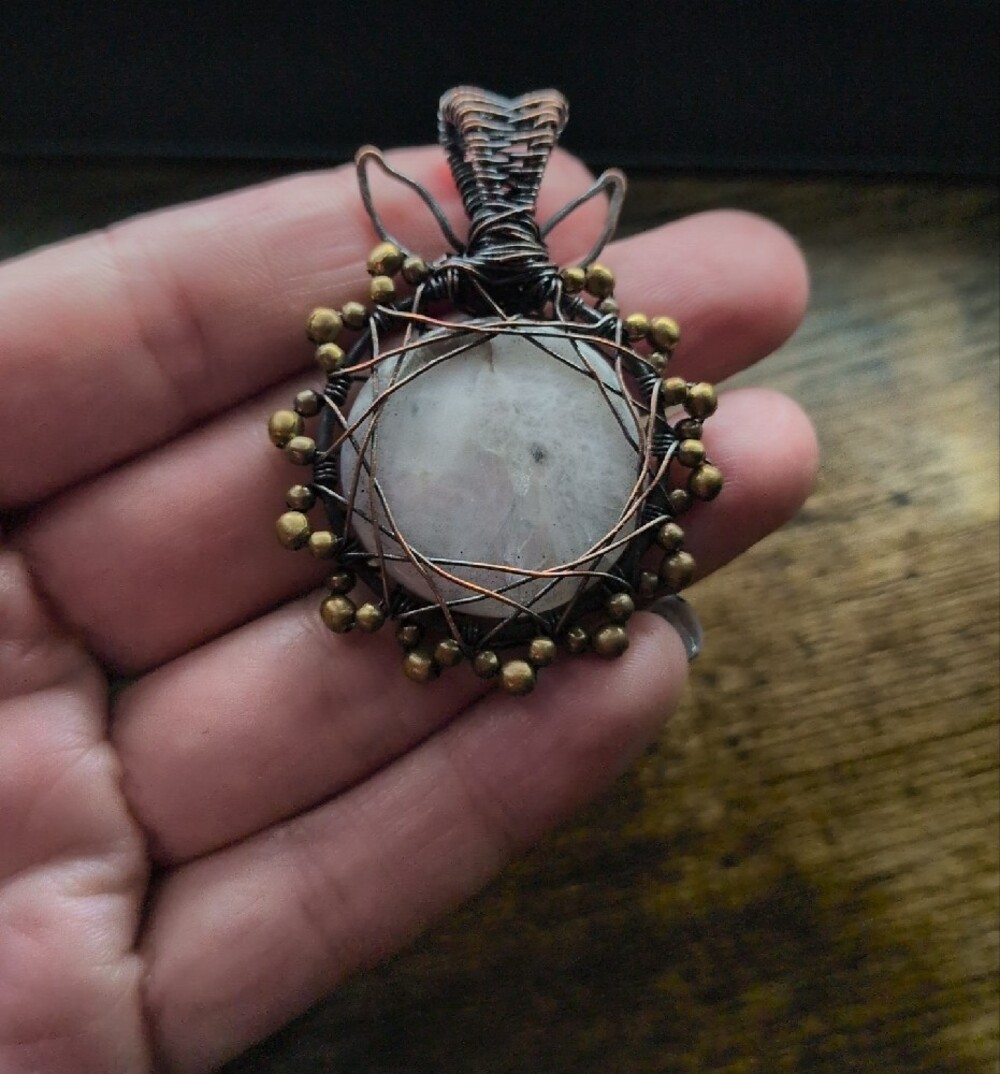 Handcrafted Moonstone Wire-Wrapped Pendant Necklace - Picture 2 of 7